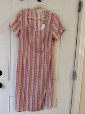 Women’s Pink Patterned Midi Dress with Side Slit